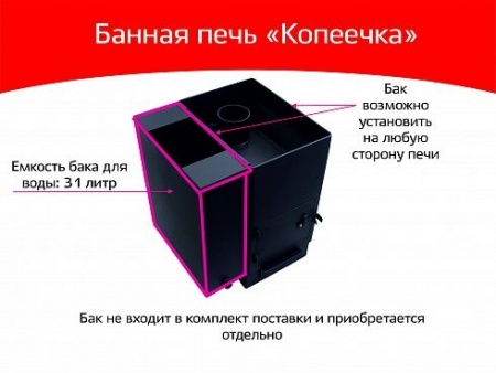 Банная печь "Копеечка (НМК) 6-15 м3 под навесной бак фото 2