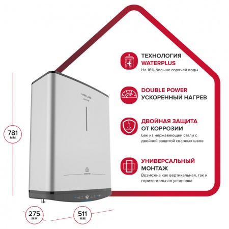 Водонагреватель плоский ARISTON 50л нержавеющая сталь, 2 ТЭНа электрический накопительный ABS VLS PRO PW 50 фото 5