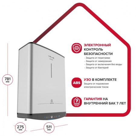 Водонагреватель плоский ARISTON 50л нержавеющая сталь, 2 ТЭНа электрический накопительный ABS VLS PRO PW 50 фото 6