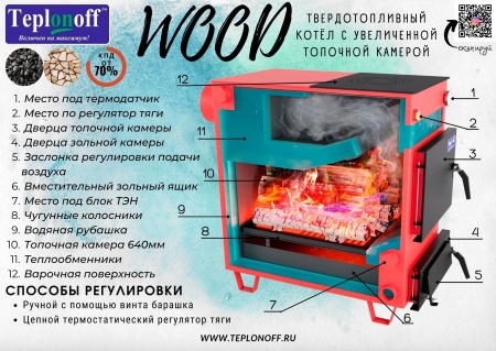 Котел дровяной Teplonoff Wood (уголь + дрова) 18кВт на дровах, 24 кВт на угле, БЕЗ ПЛИТЫ фото 2