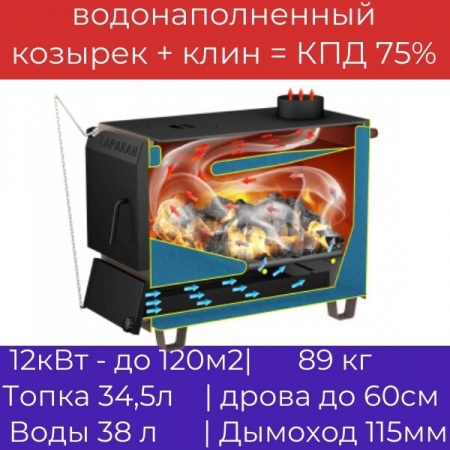 Котел на твердом топливе Каракан 12 ТПЭ 3, 12 кВт с плитой фото 2