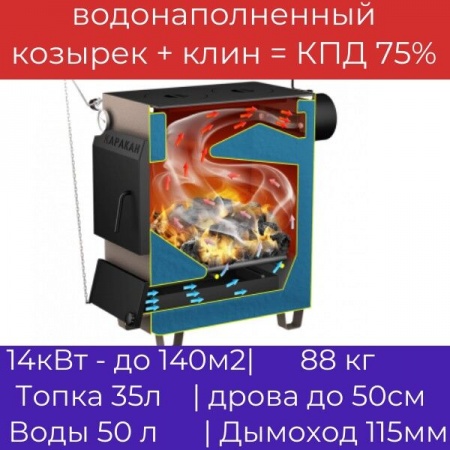 Котел на твердом топливе Каракан 14 ТПЭ 3, 14 кВт с плитой фото 5