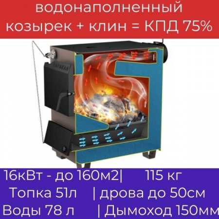 Котел на твердом топливе Каракан 16 ТПЭ 3, 16 кВт с плитой фото 2