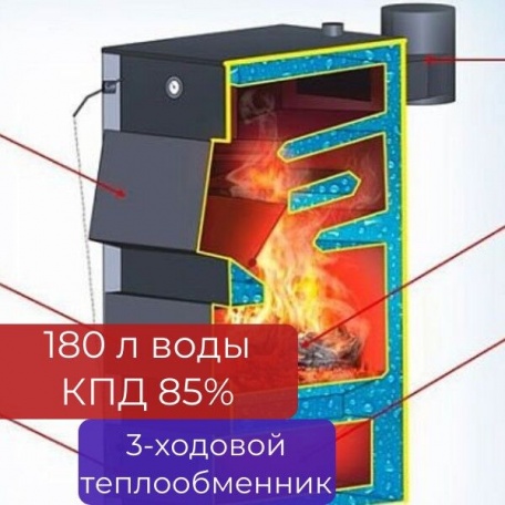 Котел твердотопливный SunFire, 45 кВт, КПД 85%, до 450 м2