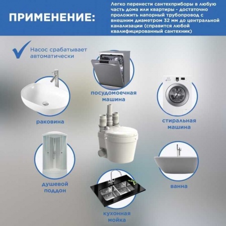 Насос канализационный SFA SANISWIFT (аналог SANIVITE). 5 м напор, 400 Вт, 3 входа фото 10