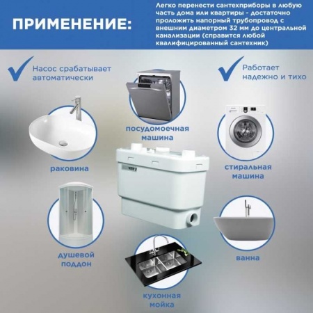 Насос канализационный SFA SANIVITE. 5 м напор, 400 Вт, 4 входа фото 7