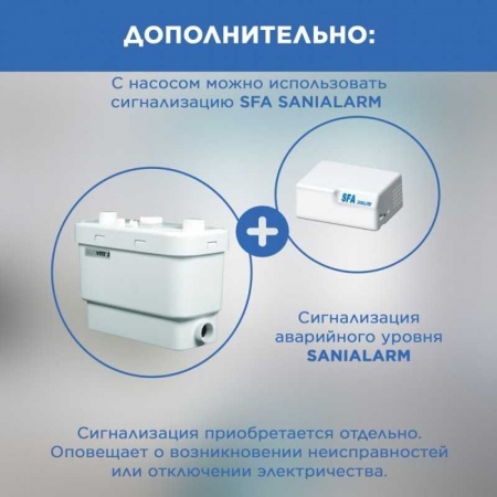 Насос канализационный SFA SANIVITE. 5 м напор, 400 Вт, 4 входа фото 12